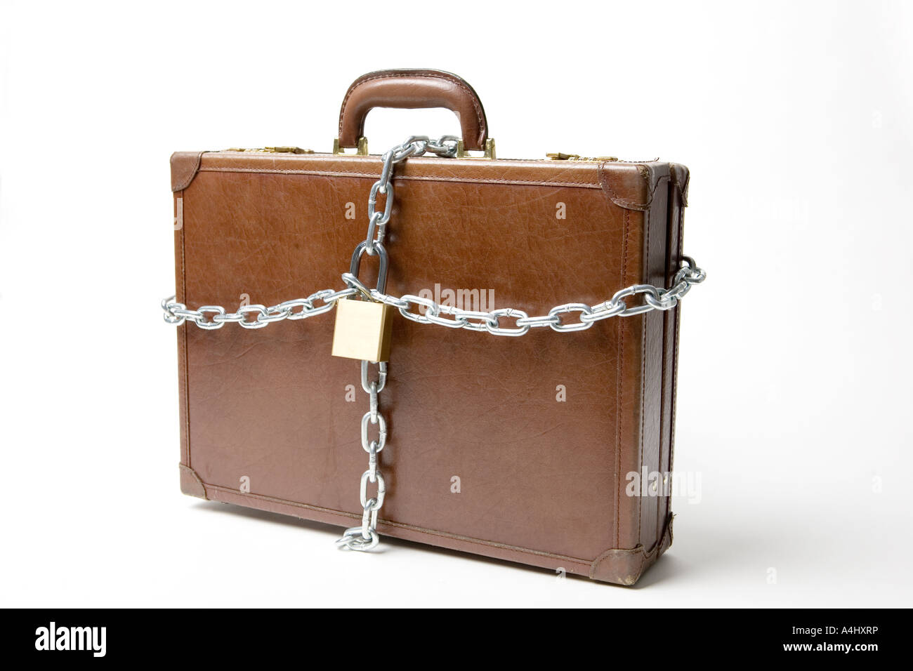 Brown leather brief case in chains Stock Photo - Alamy