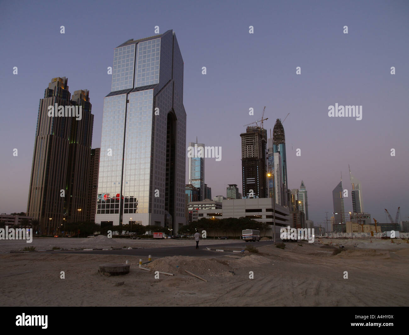 Dubai, Sheik Zayed Road, modern skyline, Emirates Towers Stock Photo ...