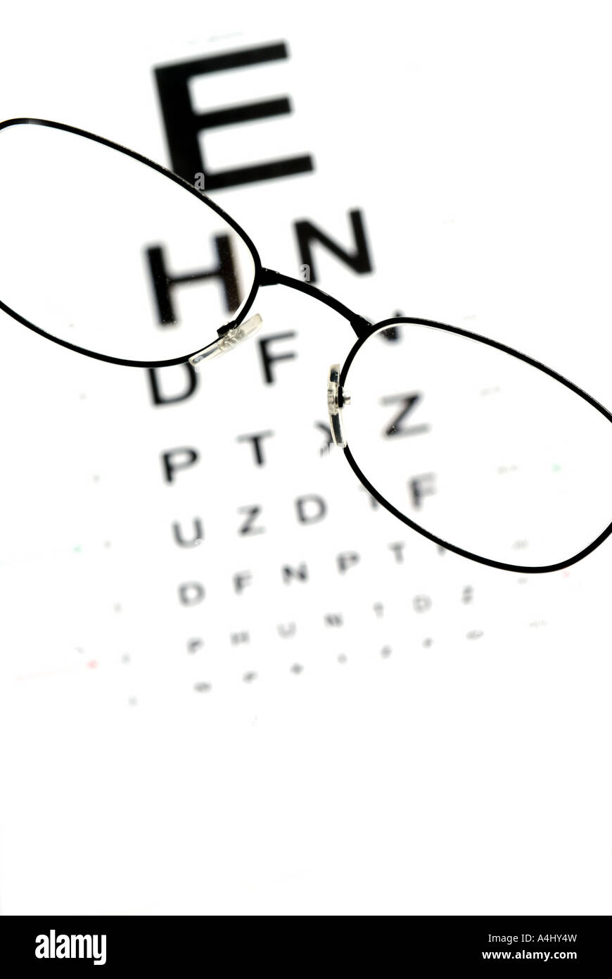 eye glasses with snellen test chart in background Stock Photo - Alamy