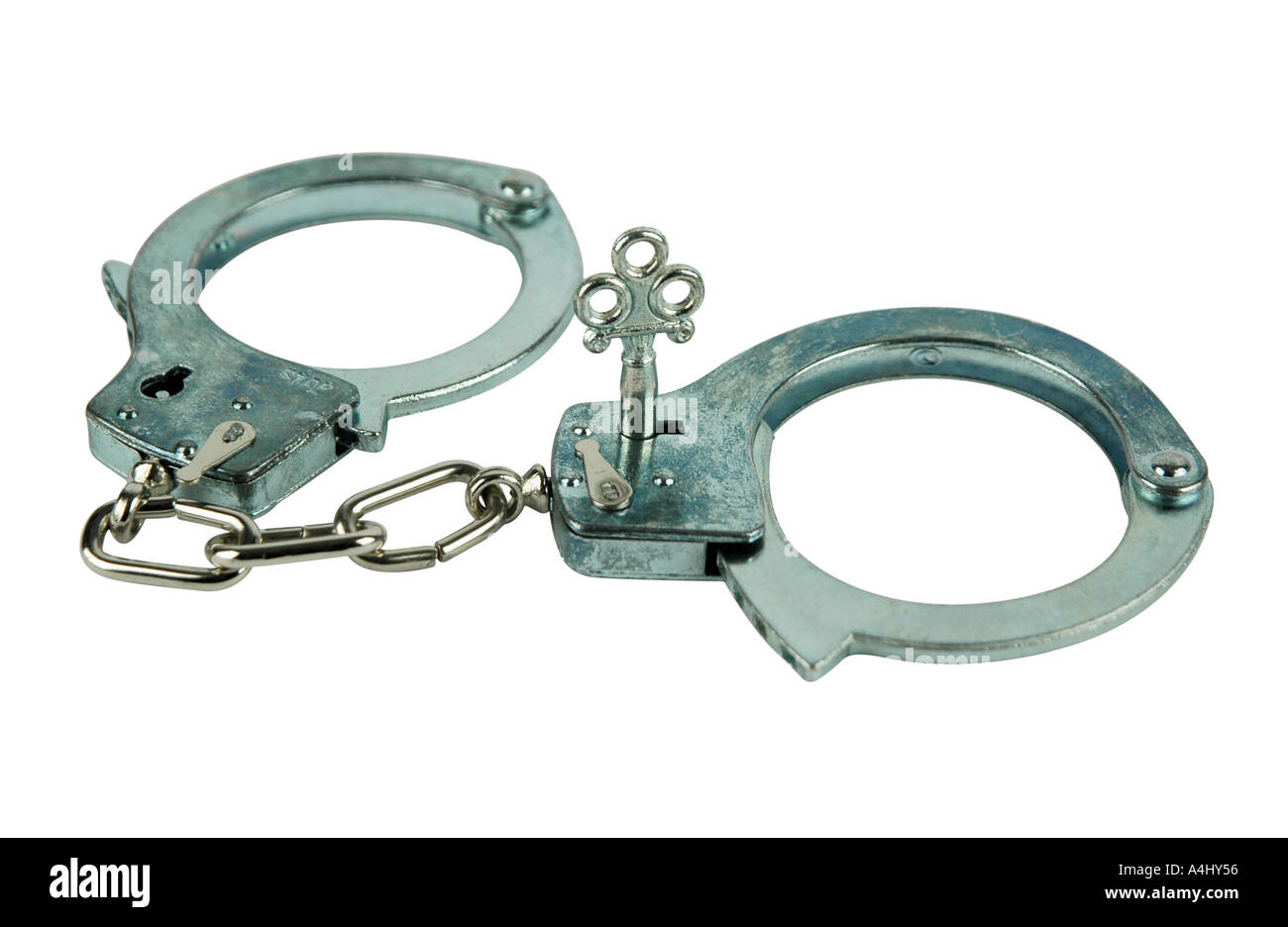 Handcuffs with key Stock Photo Alamy
