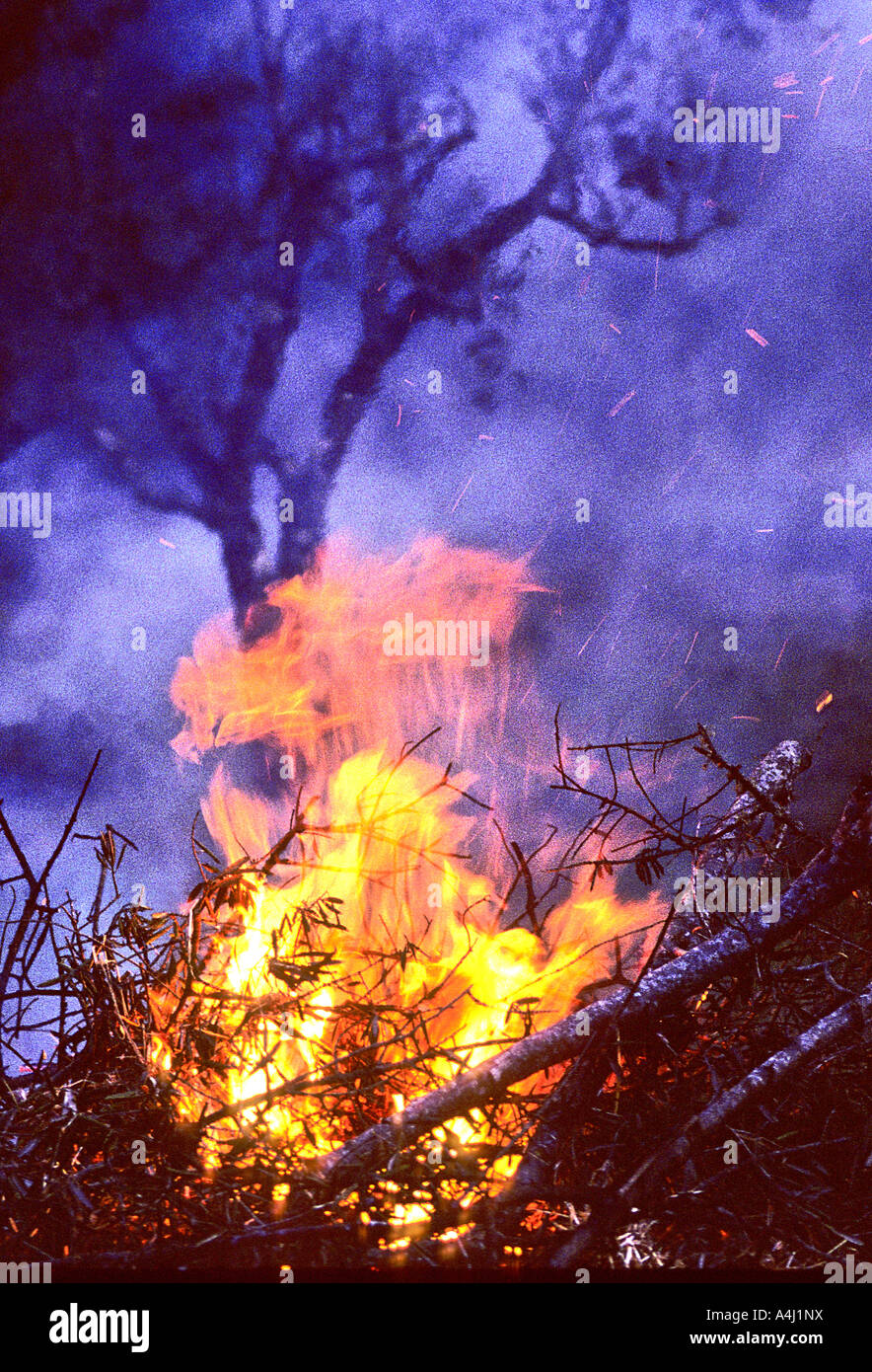 Fire and Sparks, Countryside, Portugal Stock Photo
