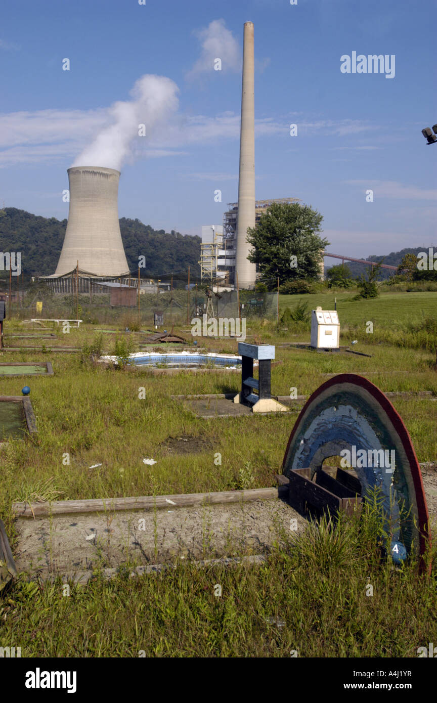 Abandoned Golf Course beside a Powerplant Stock Photo