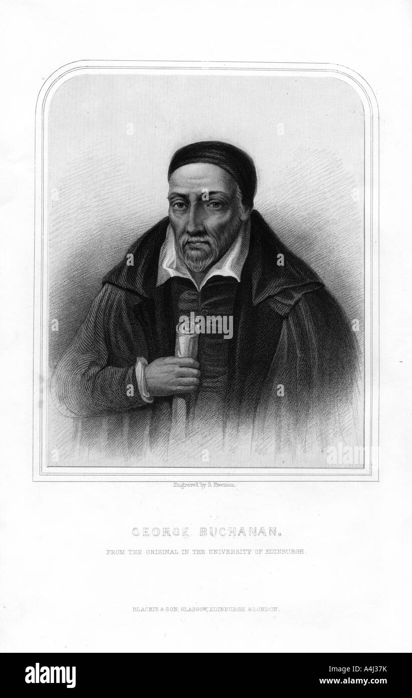 George Buchanan, Scottish historian and humanist scholar, (1870).Artist: S Freeman Stock Photo