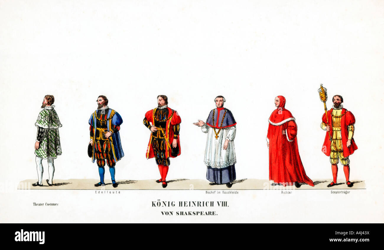 Theatre costume designs for Shakespeare s play Henry VIII 19th Stock