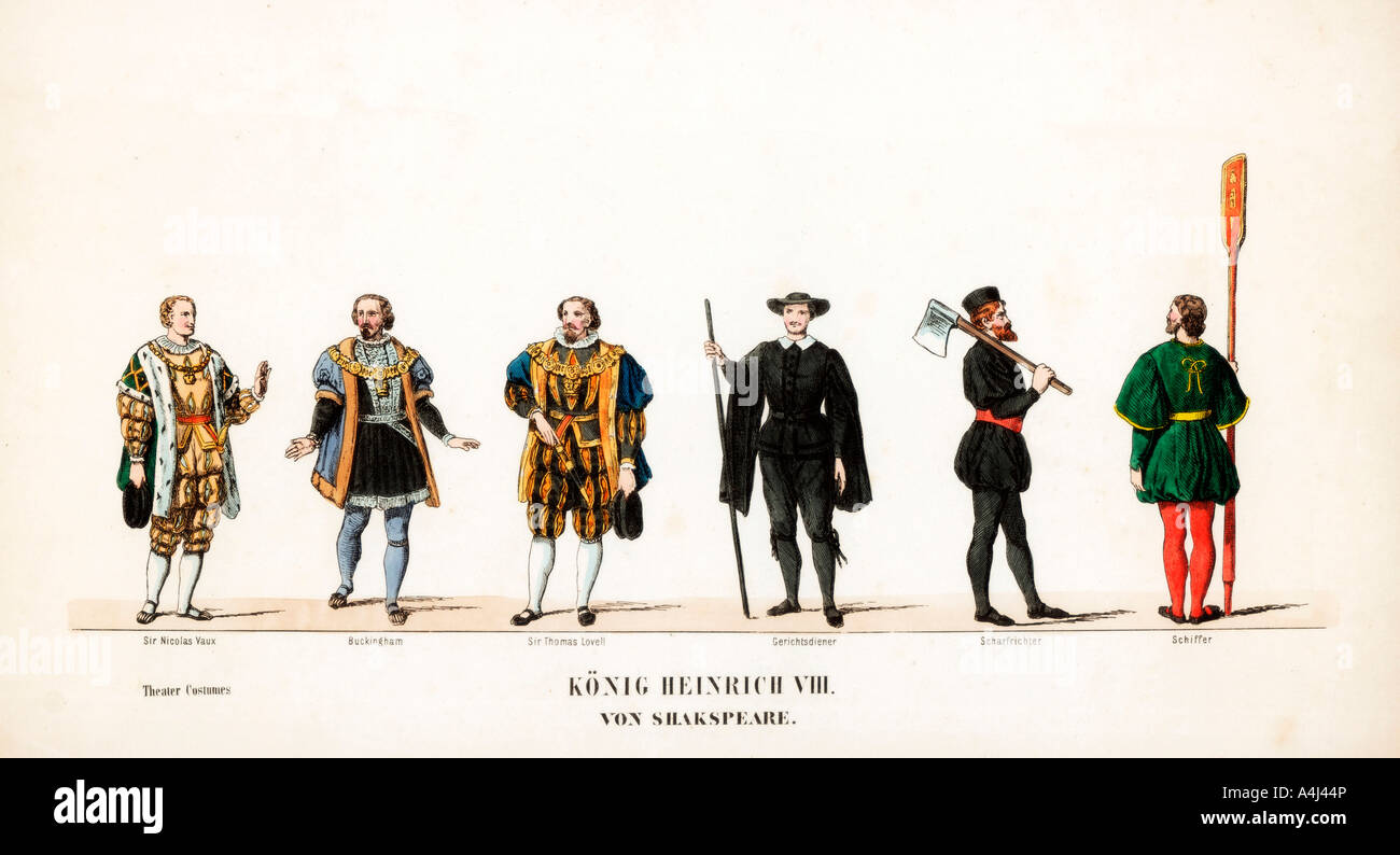 Theatre costume designs for Shakespeare's play, Henry VIII, 19th