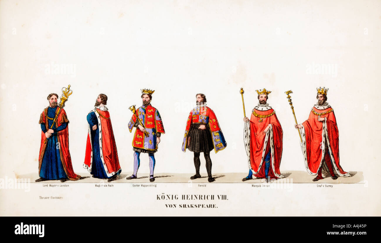 Theatre costume designs for Shakespeare's play, Henry VIII, 19th