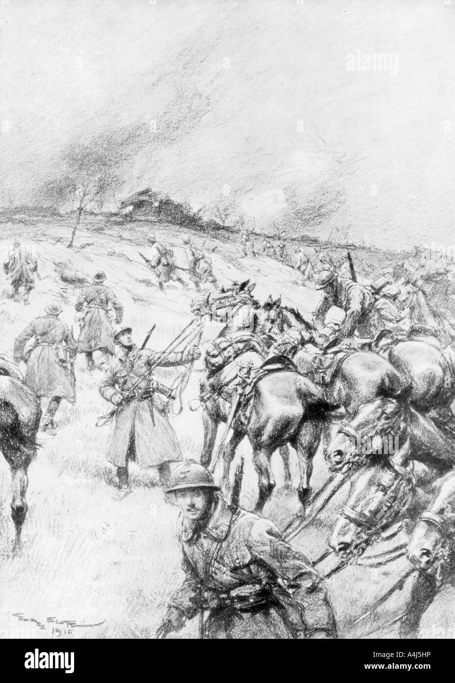 'French Cavalry in Action', 1918, (1926). Artist: Georges Bertin Scott Stock Photo