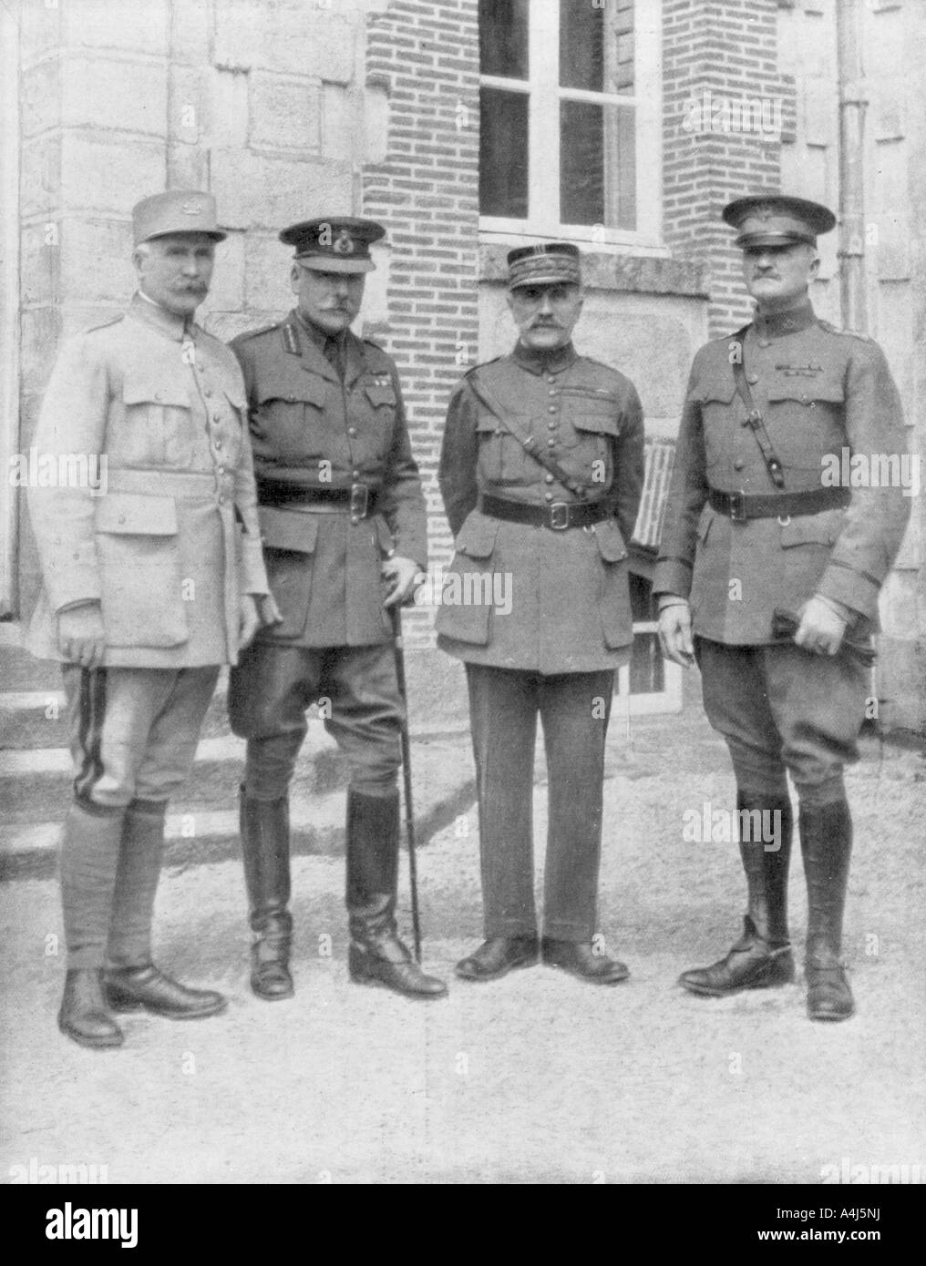 The four Allied commanders, Chateau Bombon, France, 1918. Artist: Unknown Stock Photo