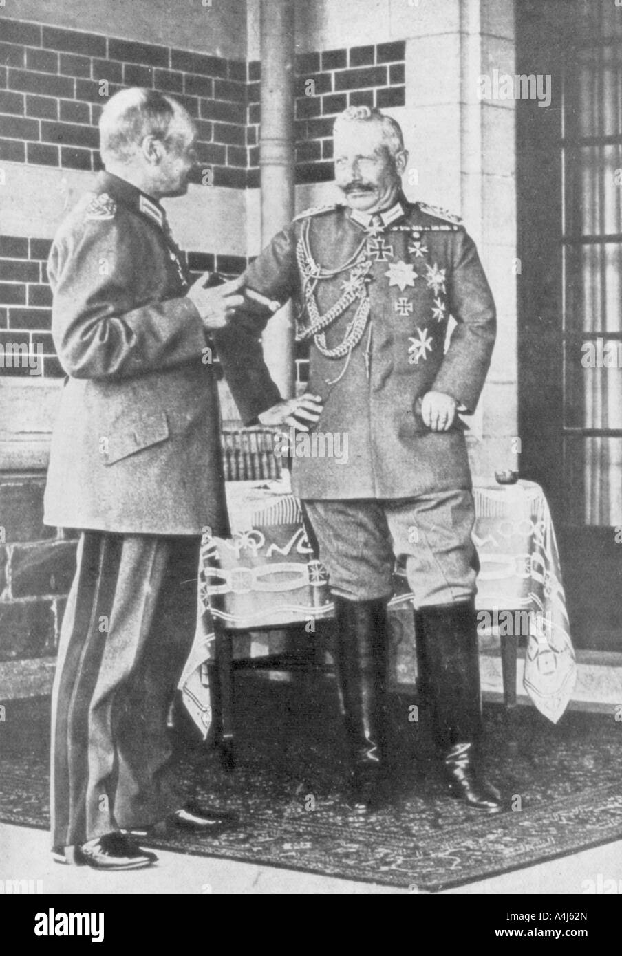 Kaiser Wilhelm II of Germany and Frederick Augustus III of Saxony, June 1918. Artist: Unknown Stock Photo