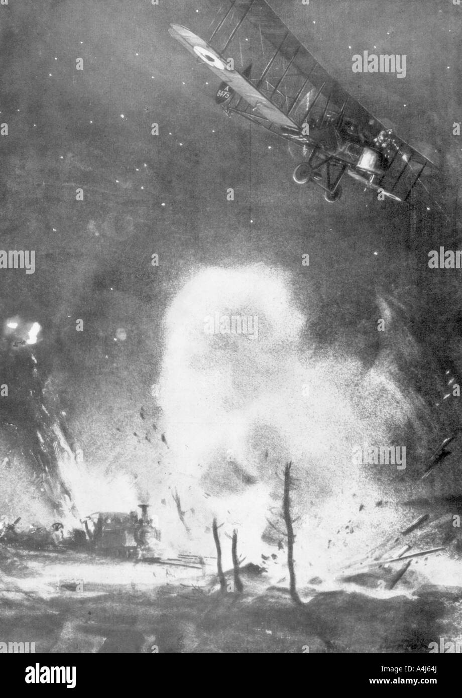 British air bombardment over the German lines, World War I, 19141918