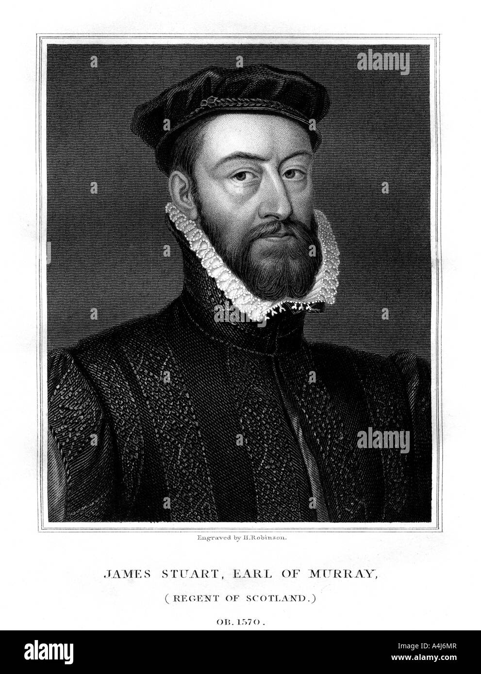 James Stewart, 1st Earl of Moray, Regent of Scotland, (1827).Artist: H Robinson Stock Photo