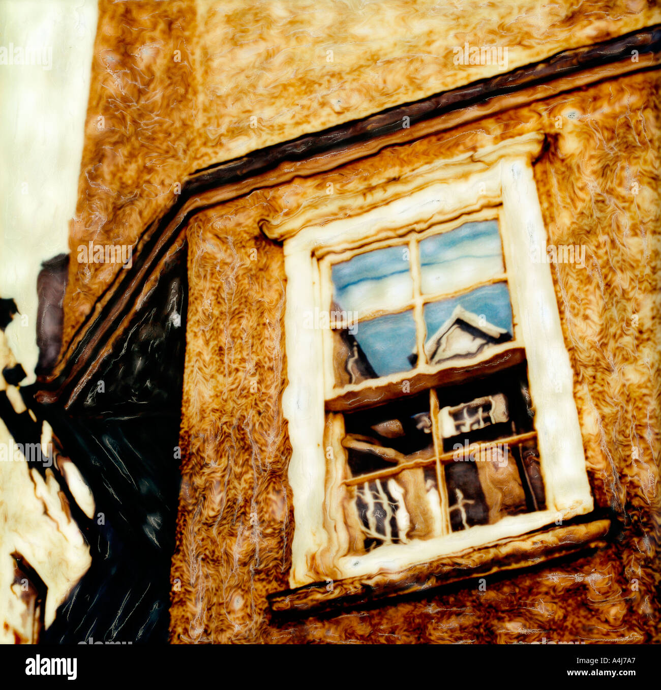 Polaroid image of a Scottish traditional window. Stock Photo