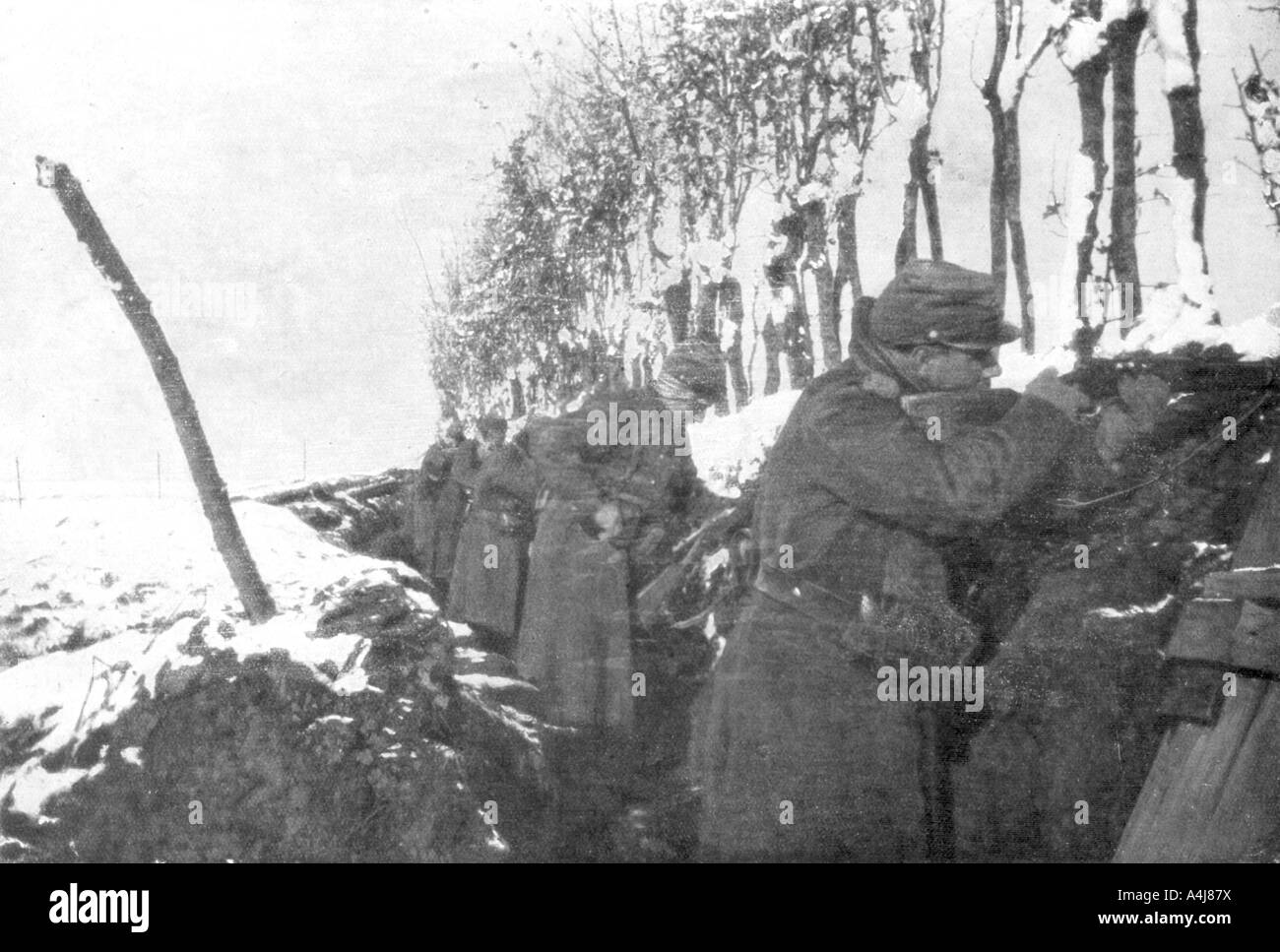 A trench full of reserve infantry, Pas-de-Calais, France, winter, 1915. Artist: Unknown Stock Photo