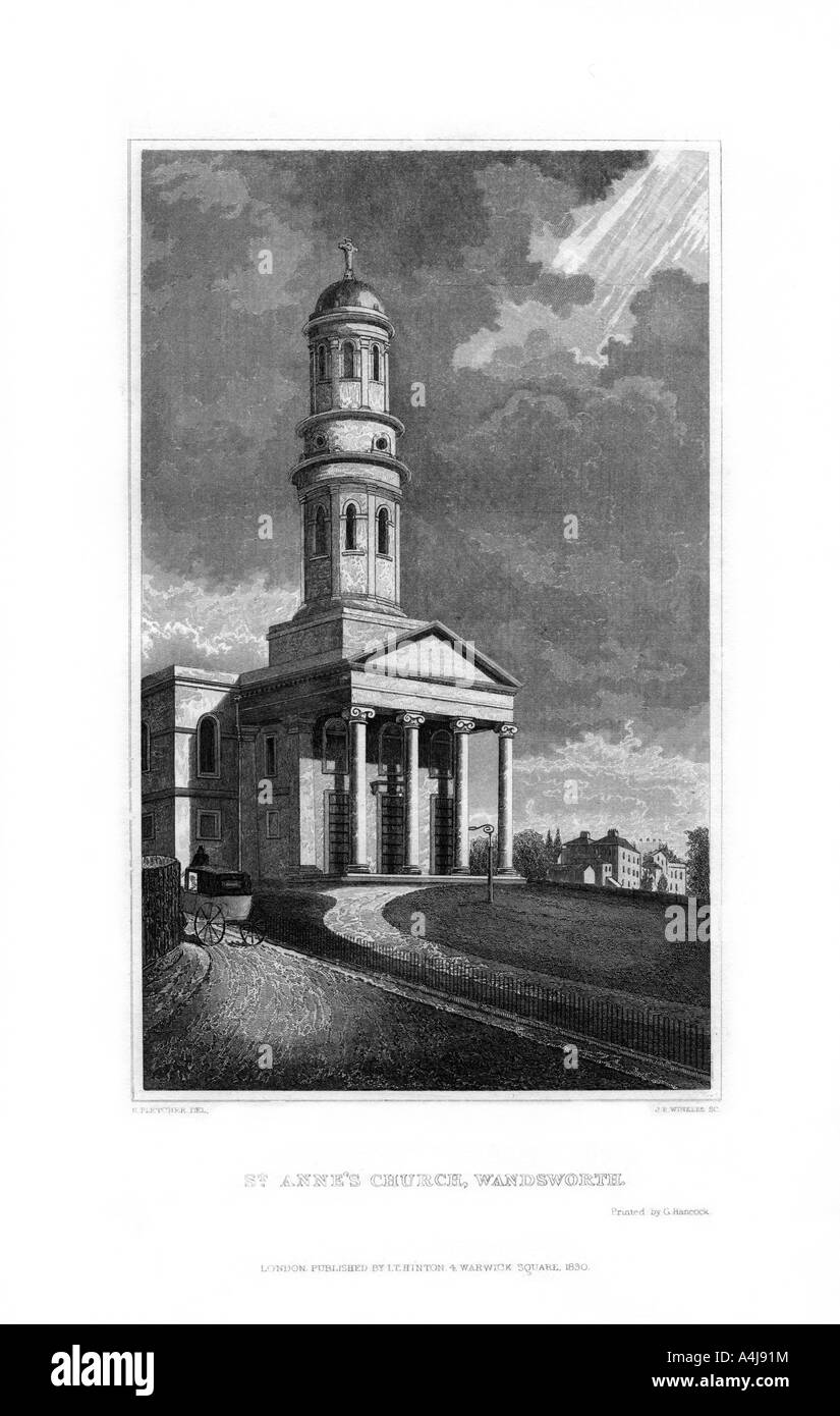 St Anne's Church, Wandsworth, London, 1830.Artist: R Winkles Stock Photo