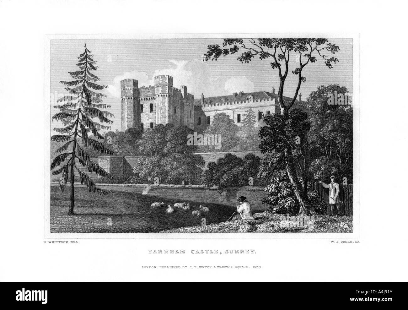 Farnham Castle, Surrey, 1830.Artist WJ Cooke Stock Photo Alamy