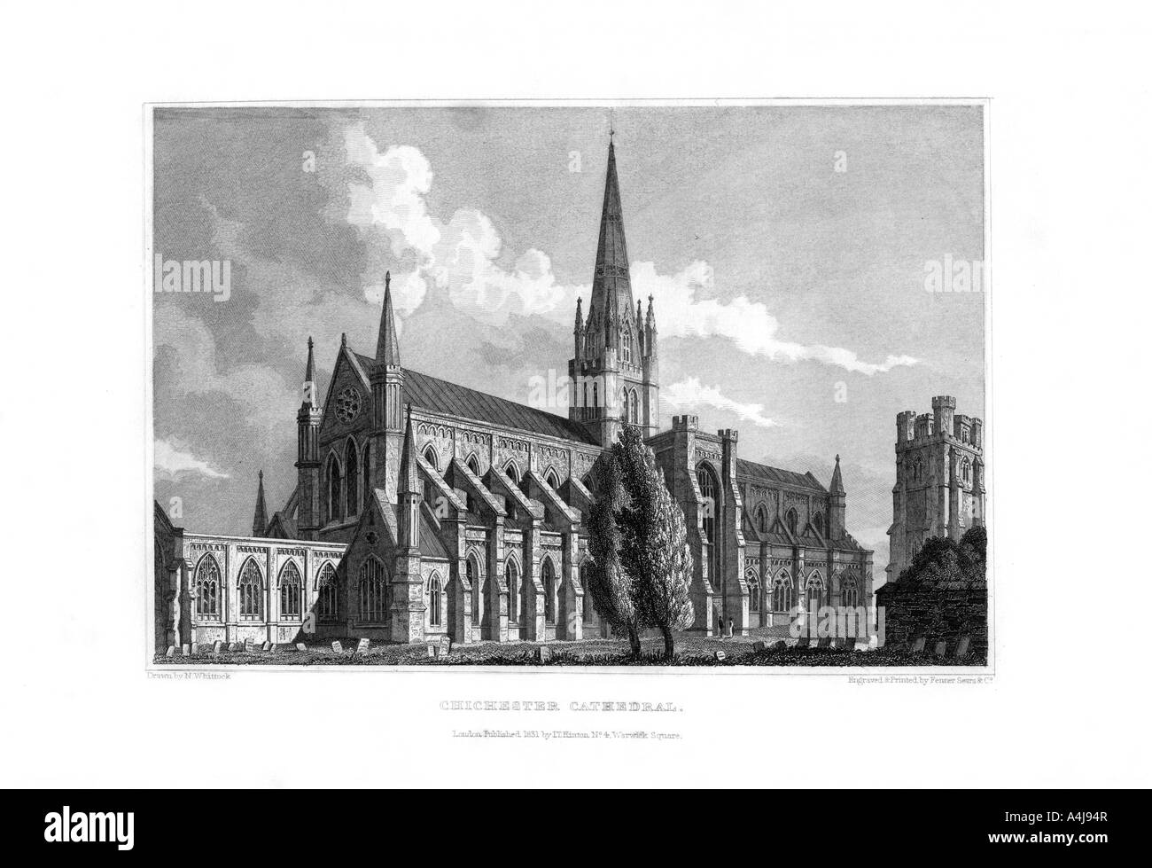 Chichester Cathedral, Chichester, West Sussex, 1829.Artist: Fenner, Sears & Co Stock Photo