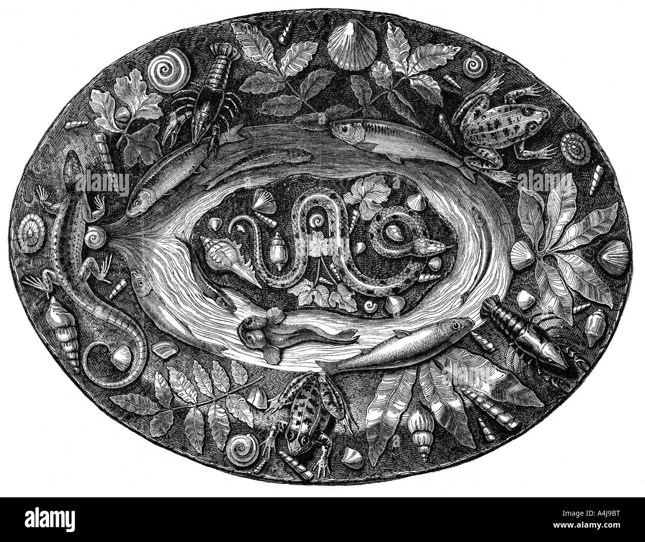 Enamelled dish by Bernard Palissy, 16th century, (1870). Artist: Unknown Stock Photo