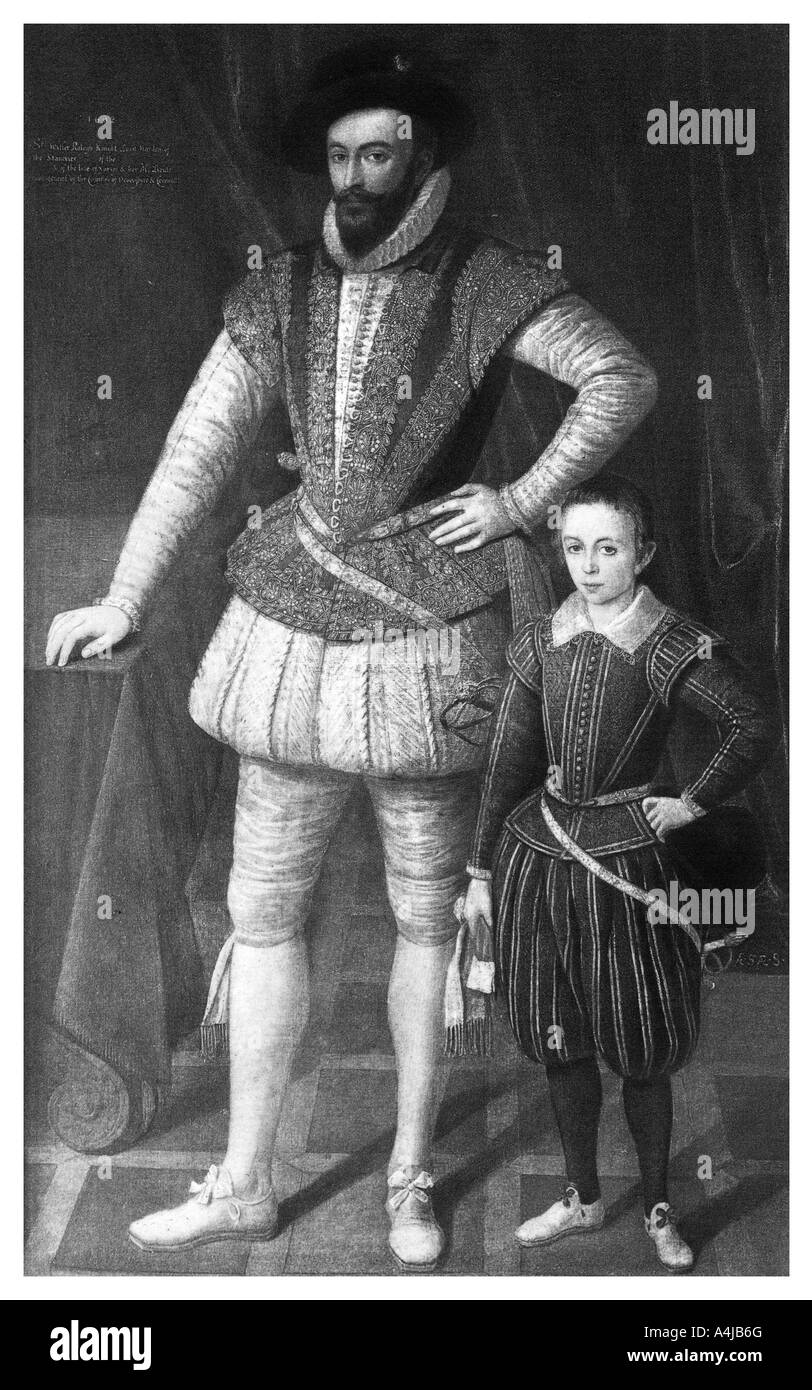 Sir Walter Raleigh and his son, 1602, (1896). Artist: Unknown Stock Photo