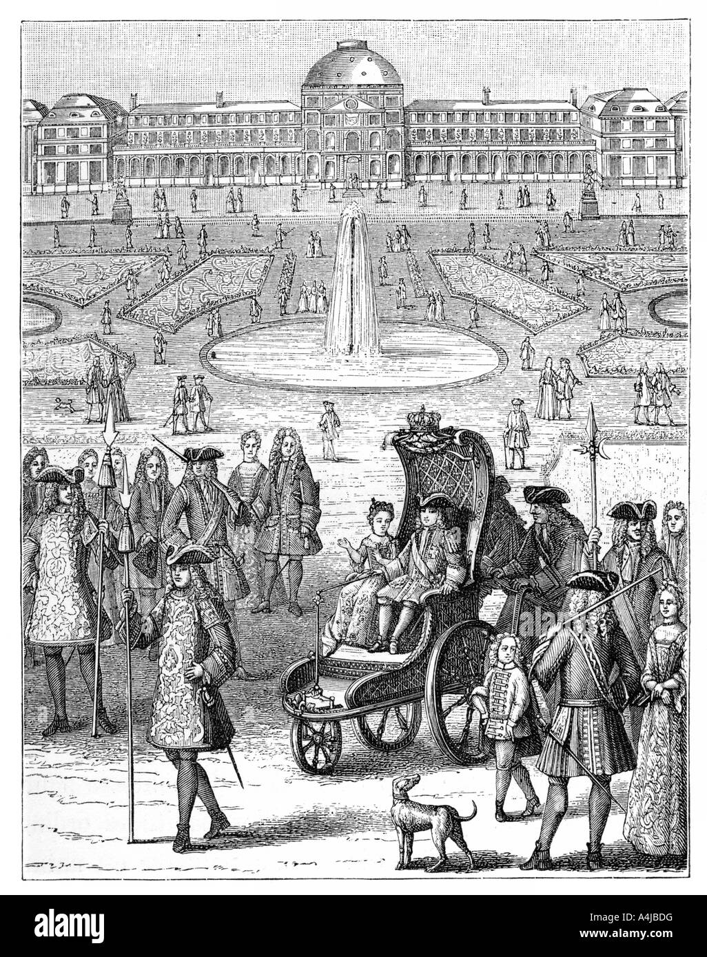 Louis XV at the Tuileries, Paris, 18th century, (1885). Artist: Bonnardot Stock Photo