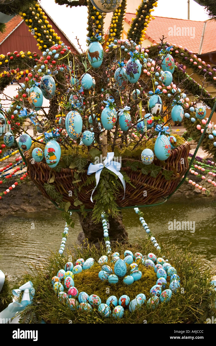 Easter eggs on fountain in Bieberbach Germany Stock Photo - Alamy