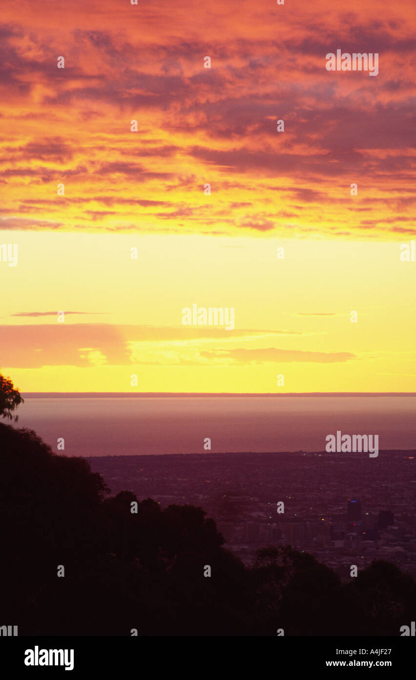 Adelaide at sunset seen from Mt Lofty Stock Photo