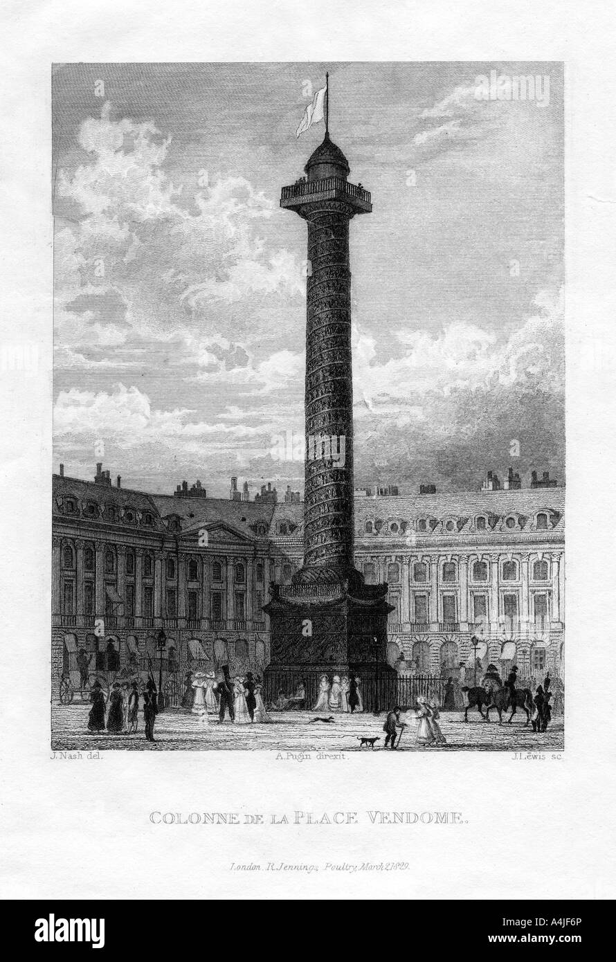 The Vendome Column, Place Vendome, Paris, 1829. Artist: J Lewis Stock Photo