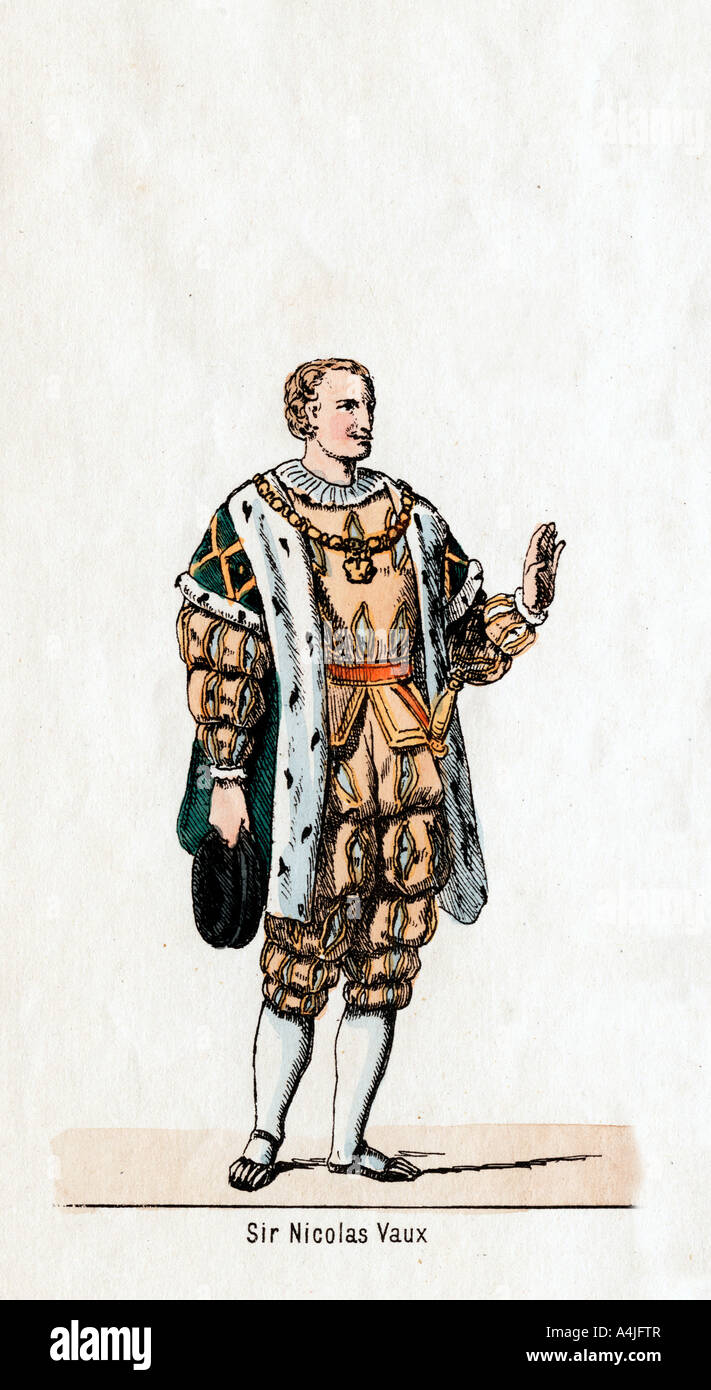 Sir Nicholas Vaux, costume design for Shakespeare's play, Henry VIII, 19th century. Artist: Unknown Stock Photo