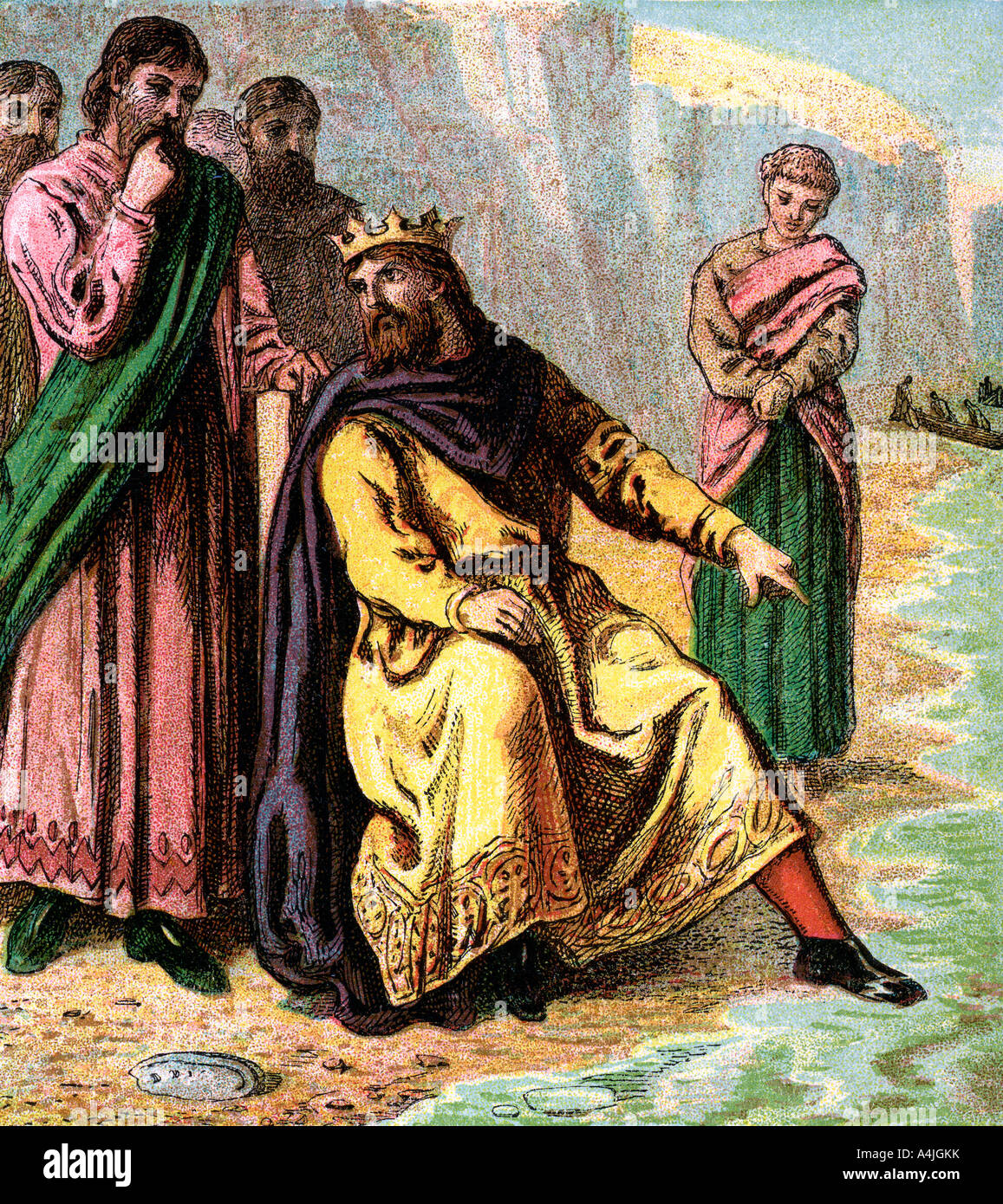 'Canute And His Courtiers', 11th century, (c1850). Artist: Unknown Stock Photo