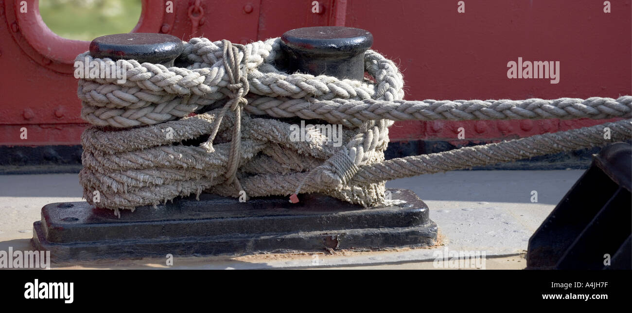 The mooring lines of a boat Stock Photo