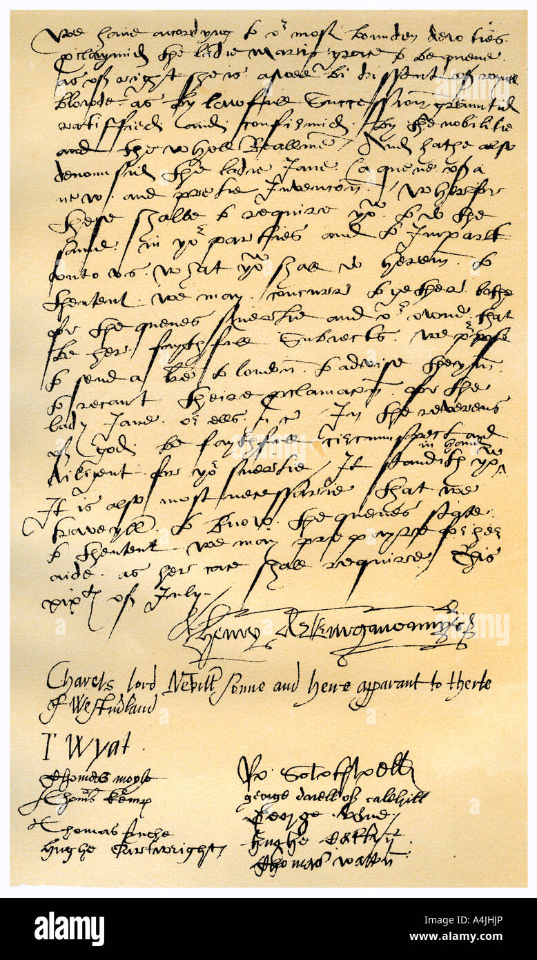 Letter from Henry Neville and others, 19th July 1553.Artist: Henry Neville, Earl of Westmorland Stock Photo