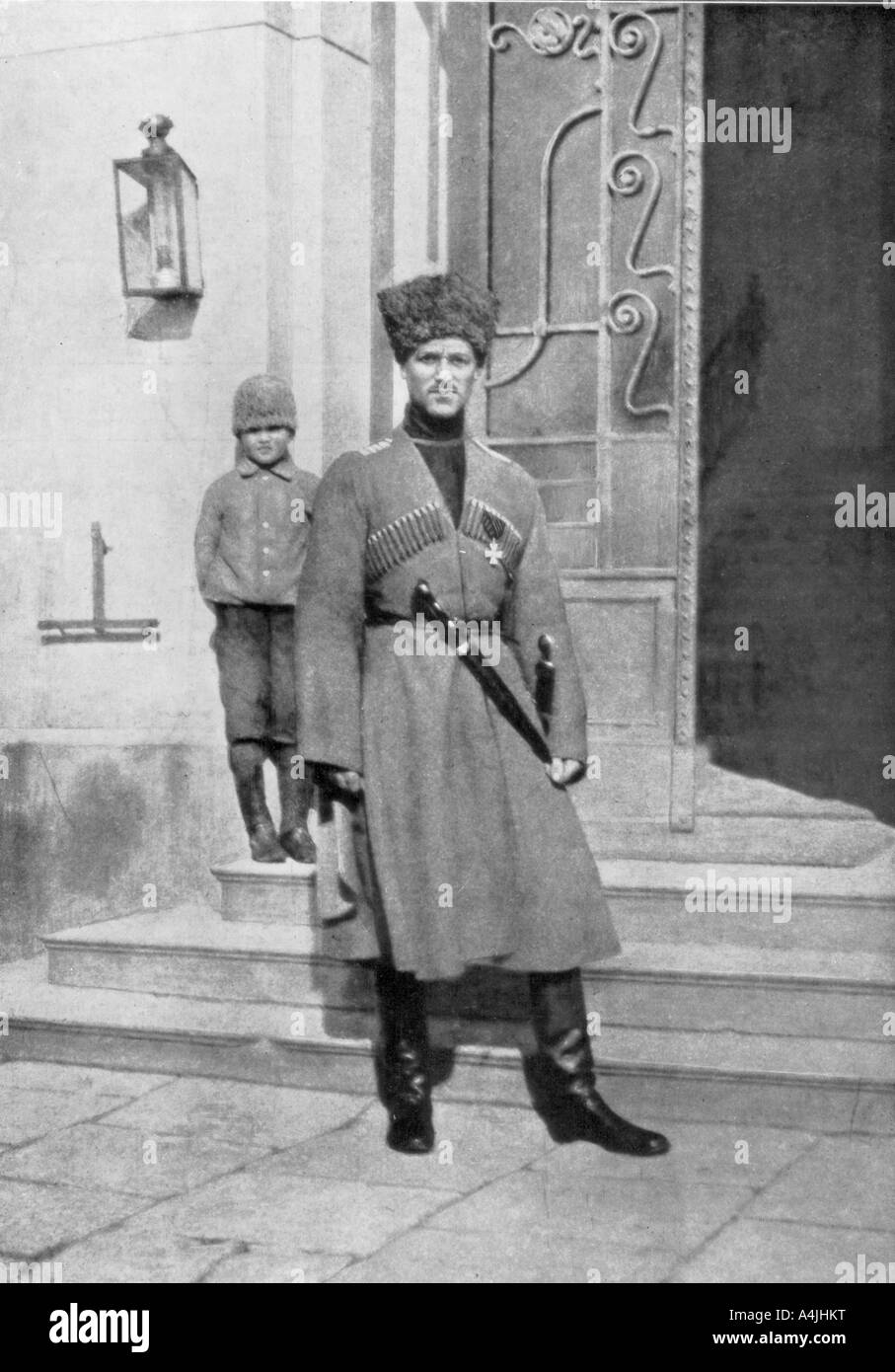 Grand Duke Michael Alexandrovich of Russia in cossack uniform, 1917. Artist: Unknown Stock Photo