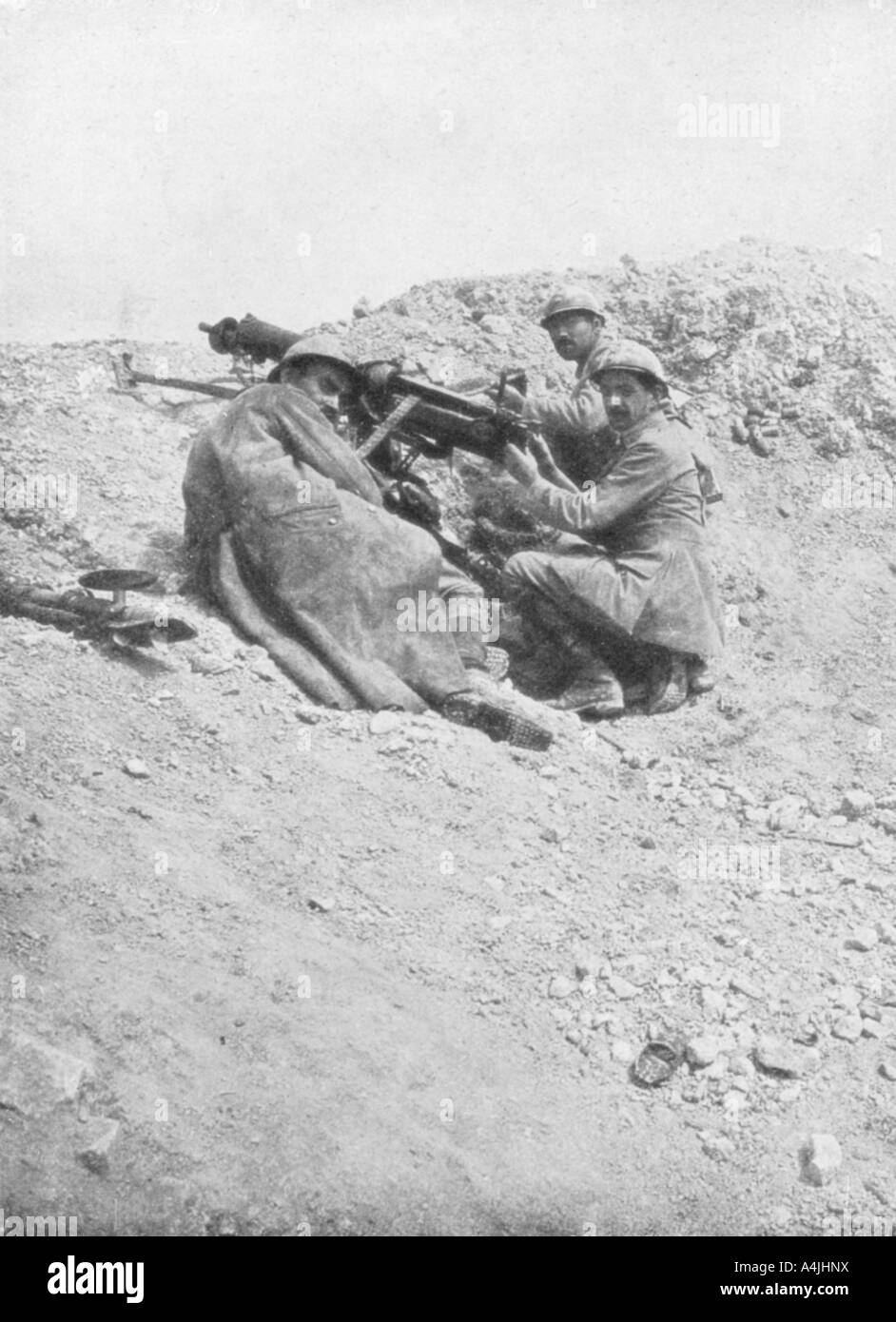 German machine-gun being used against the enemy, Verdun, France, 1917. Artist: Unknown Stock Photo