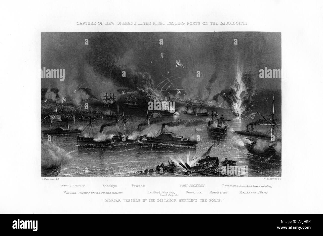 The fleet passing forts on the Mississippi, capture of New Orleans