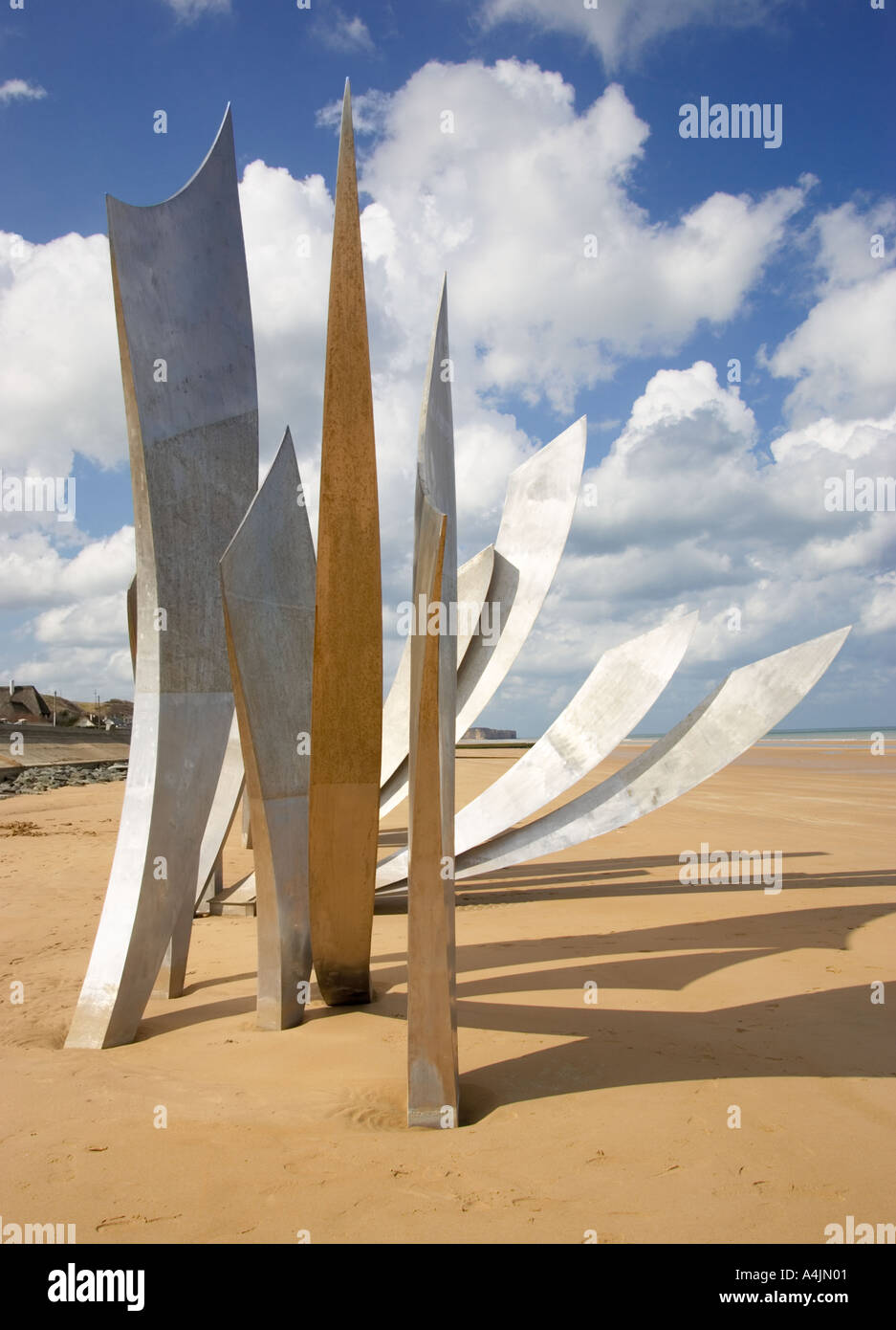 Les Braves D Day World War 2 sculpture at Omaha Beach, Normandy, France, Europe Stock Photo