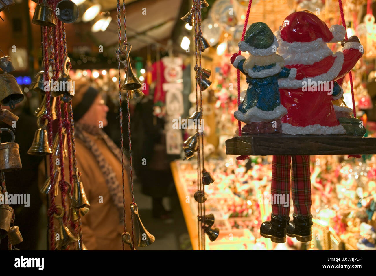 Stall selling Christmas decorations at the Munich Christmas Market. Stock Photo