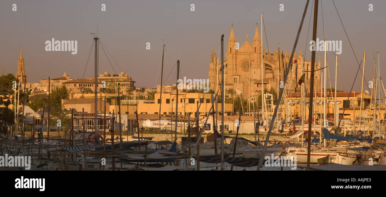 Balearic Islands View of The Catedral across the port in Palma de Mallorca. Stock Photo