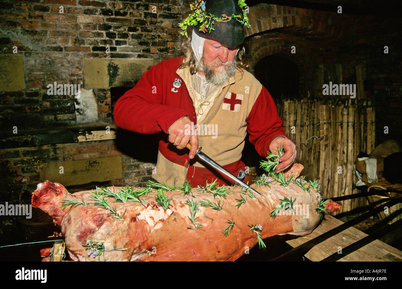 Dressing Lamb with the herb Rosemary Stock Photo