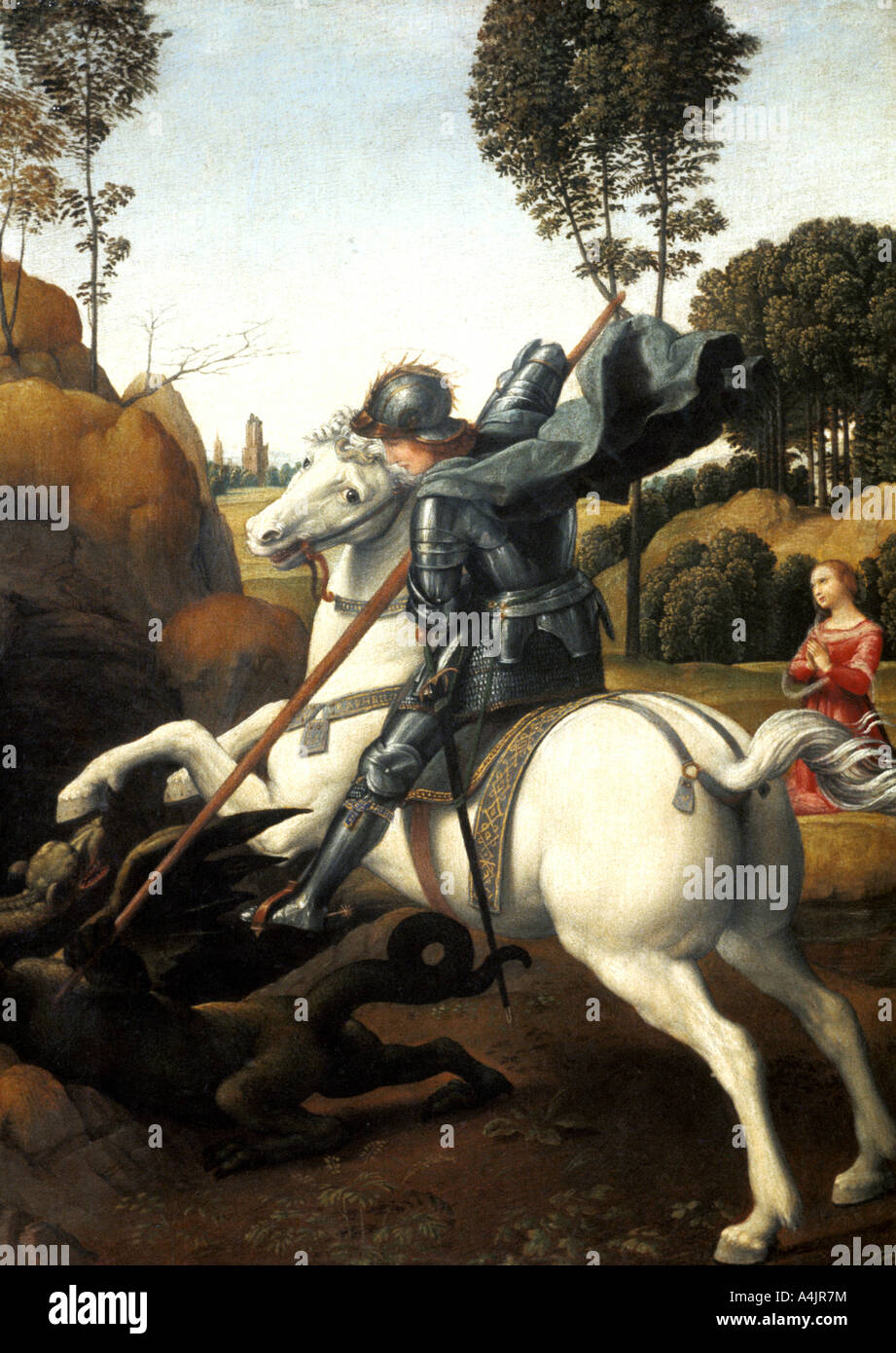'Saint George and the Dragon', c1506. Artist: Raphael Stock Photo