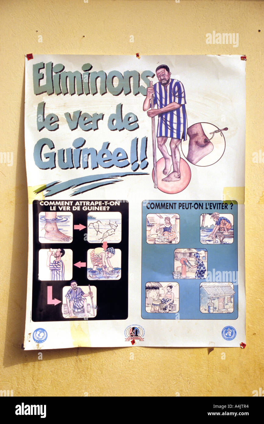 Guinea Worm Education Poster, Ivory Coast, Cote d'Ivoire. Stock Photo