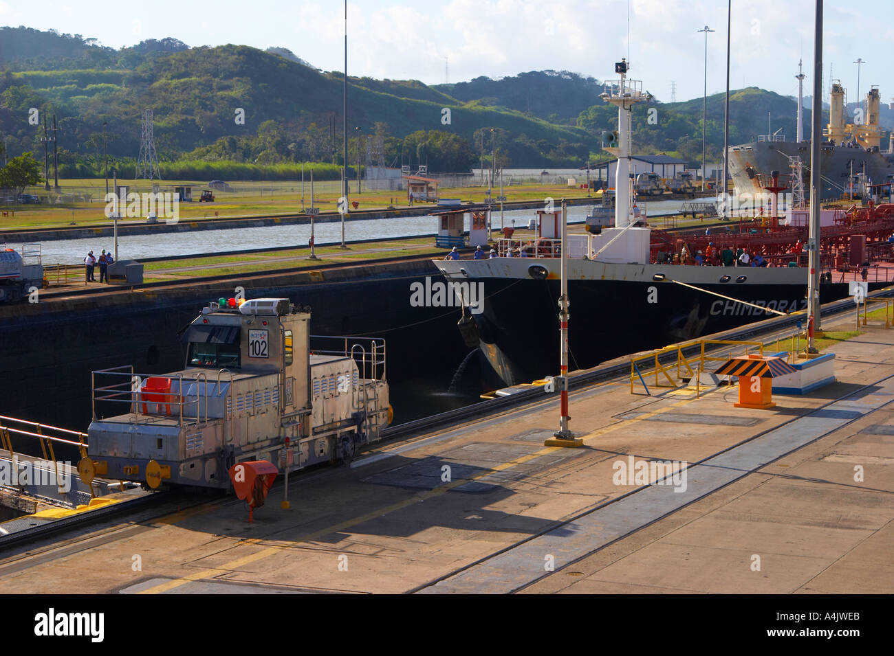 The Panama Canal Mules are small electric locomotives that help