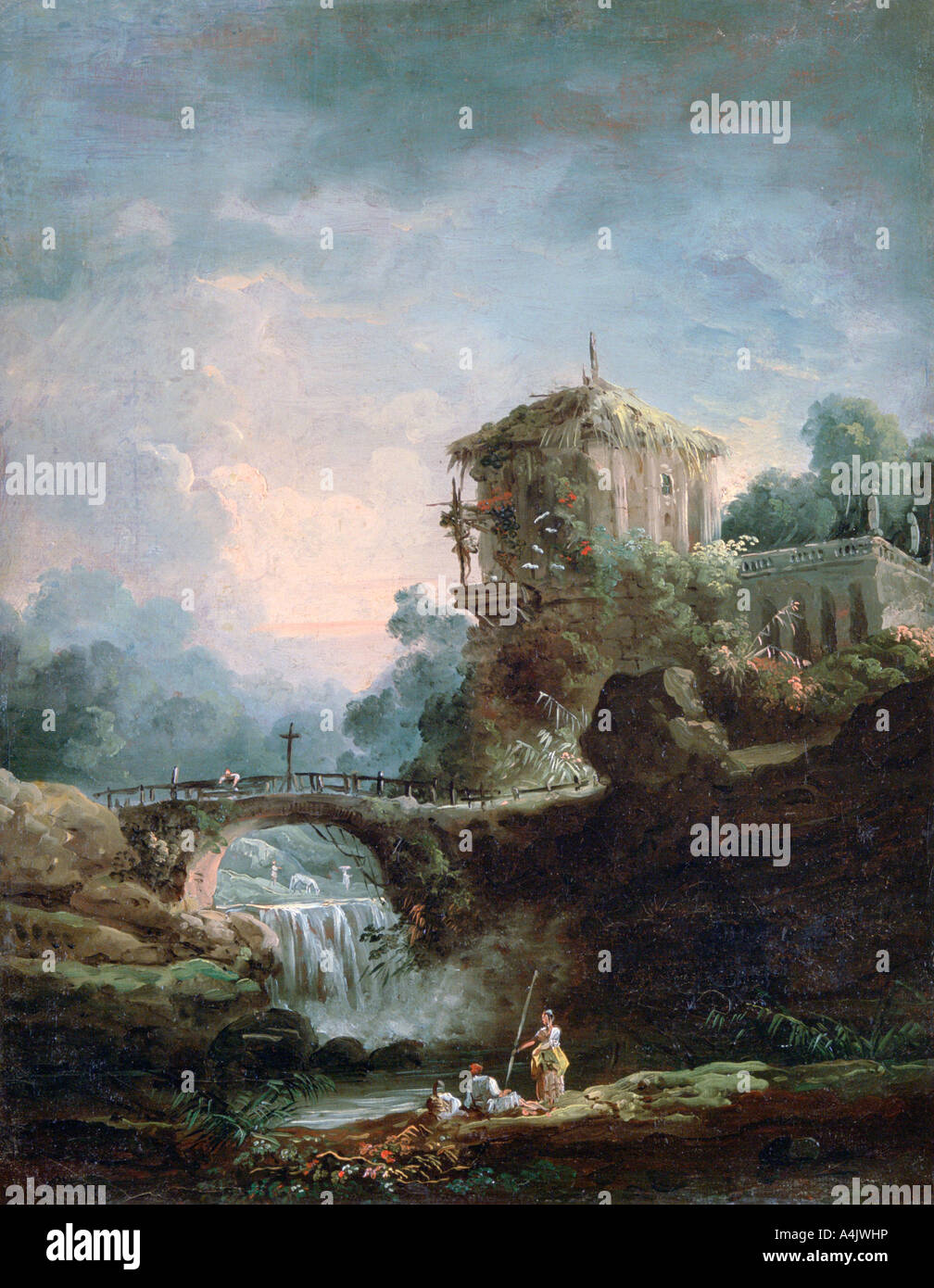 'Landscape with Waterfall', c1750-1808. Artist: Robert Hubert Stock Photo
