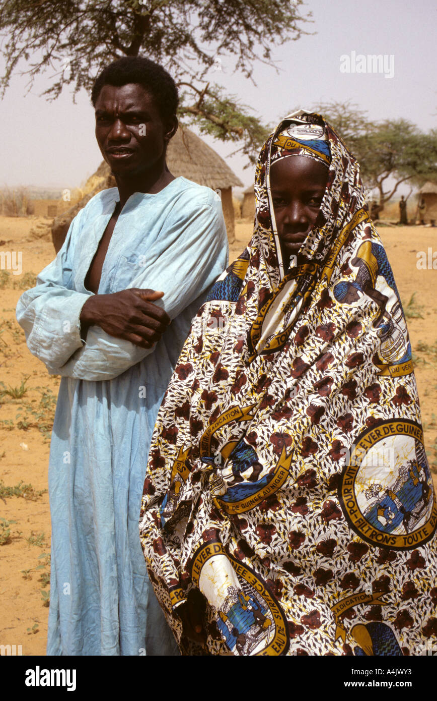 Guinea Worm Eradication Message on Woman's Fabric, Niger. Stock Photo