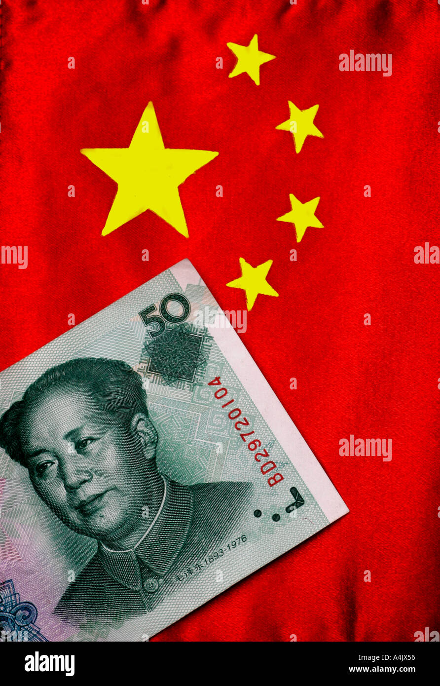 Chinese money and flag Stock Photo
