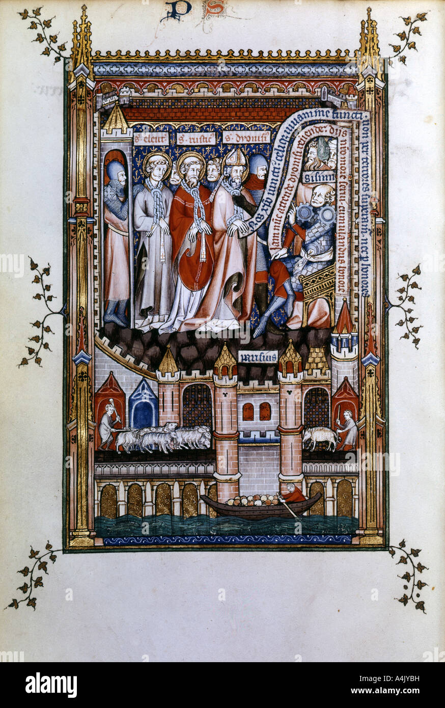 Sisinnius exhorts St Denis to renounce his faith, 1317. Artist: Unknown Stock Photo