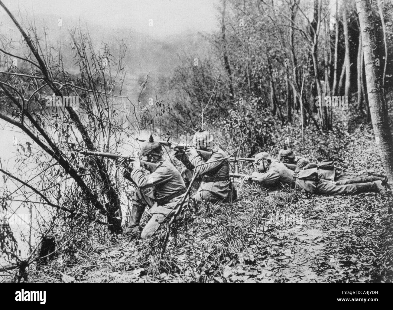 German soldiers at the edge of the River Aisne, France, 1915. Artist: Unknown Stock Photo