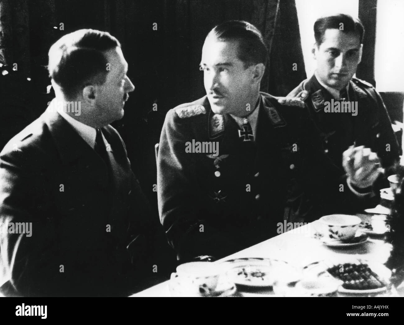 Adolf Hitler in conversation with German air force fighter ace Adolf Galland, 1941. Artist: Unknown Stock Photo