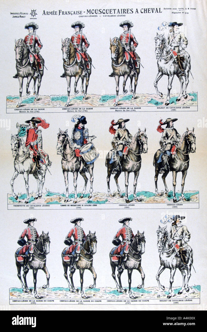 French Army; mounted musketeers, 18th century (19th century). Artist: Unknown Stock Photo