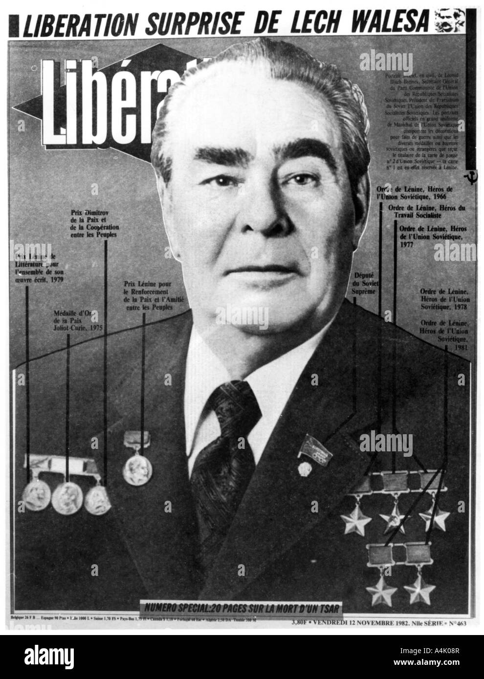 Leonid Brezhnev, Soviet leader, cover of Liberation, 1982. Artist: Unknown Stock Photo