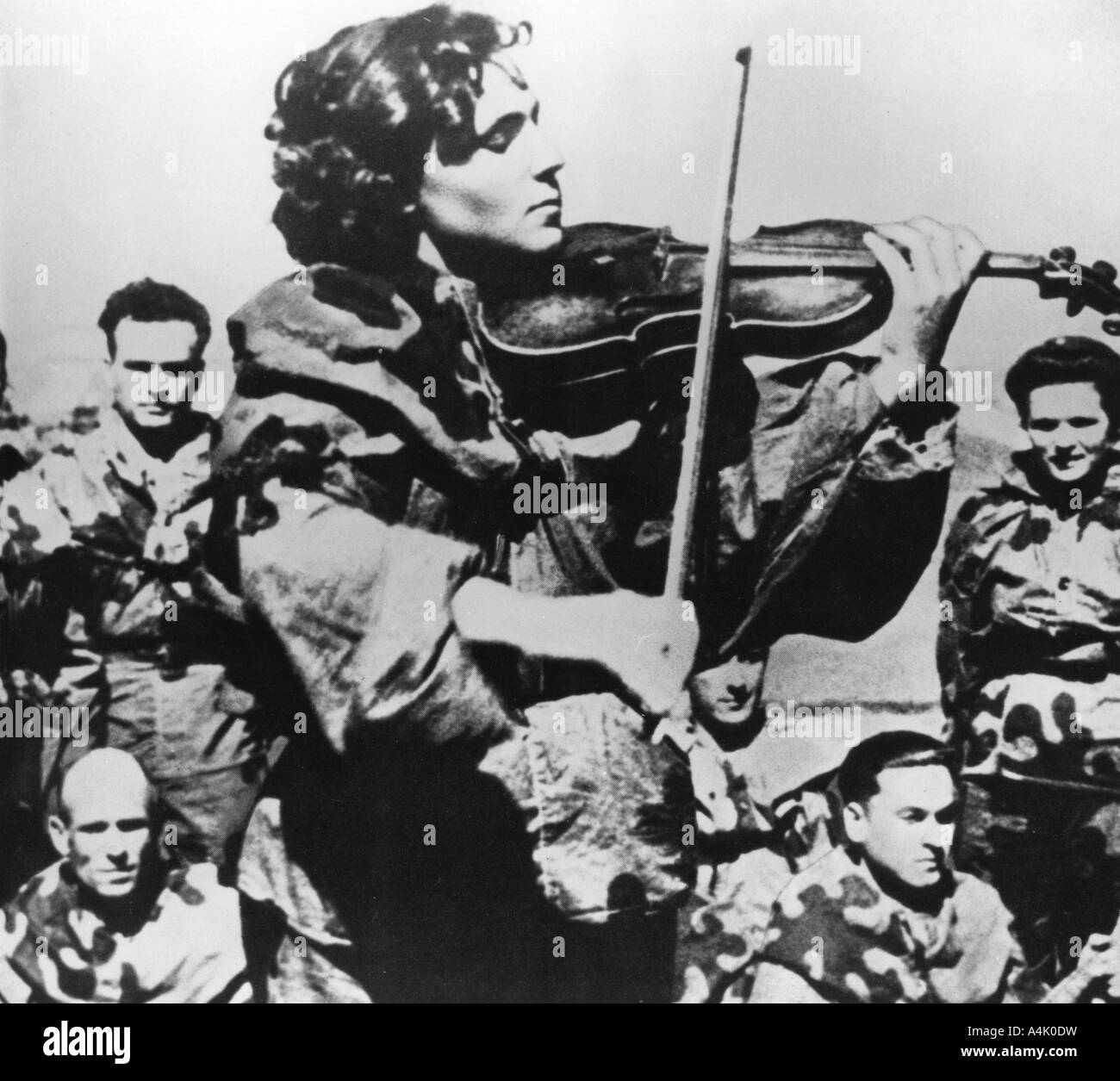 Russian army nurse playing a violin, Eastern Front, 1944. Artist: Unknown Stock Photo