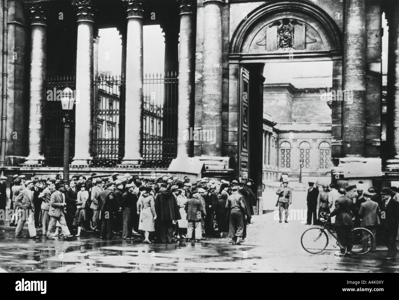 Queue outside the Bureau of Information for civilians in the Chamber of Deputies, Paris, July 1940. Artist: Unknown Stock Photo